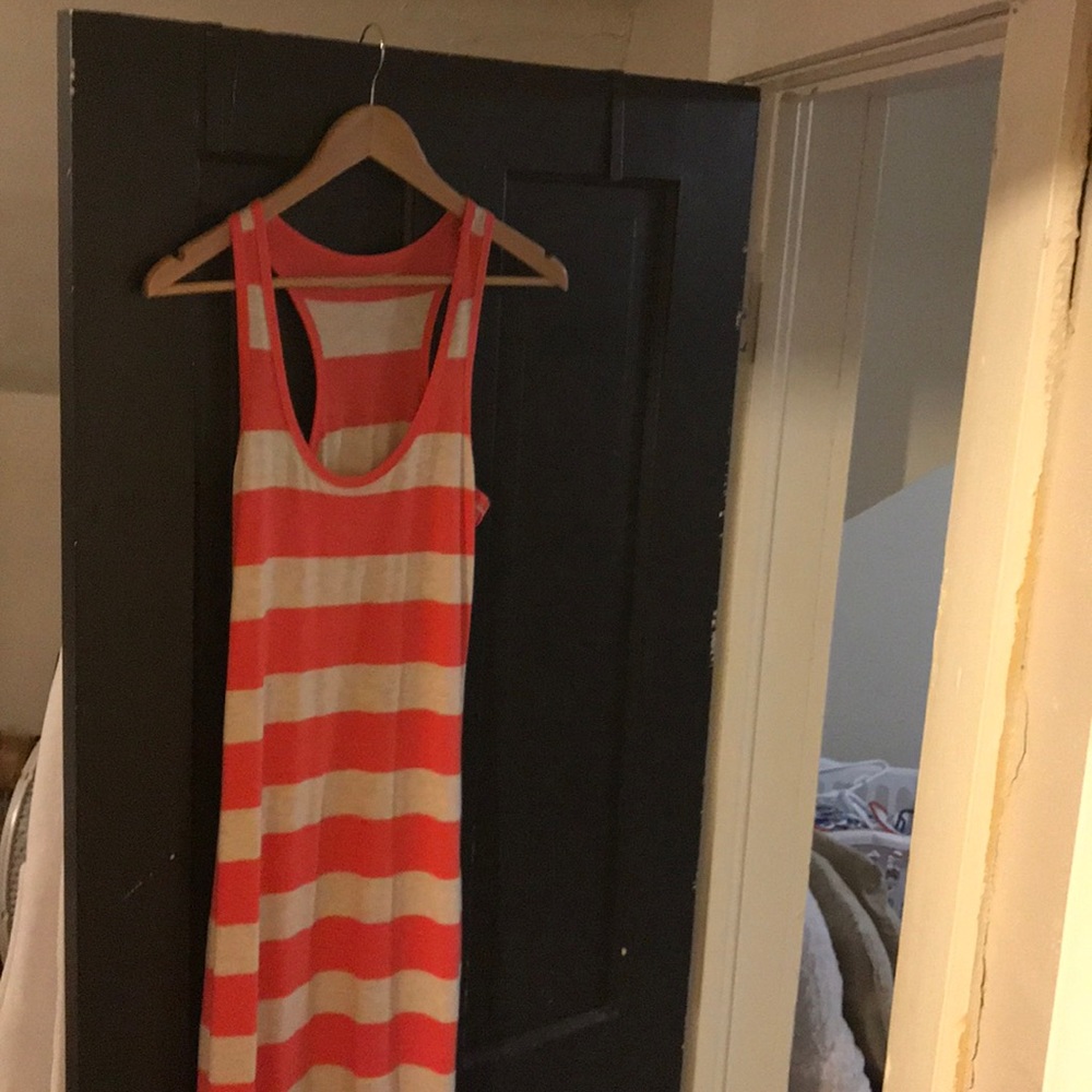 Pink cream strip dress